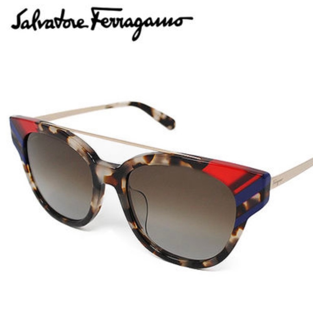 Salvatore Ferragamo Grey Red Havana Sunglasses 54mm